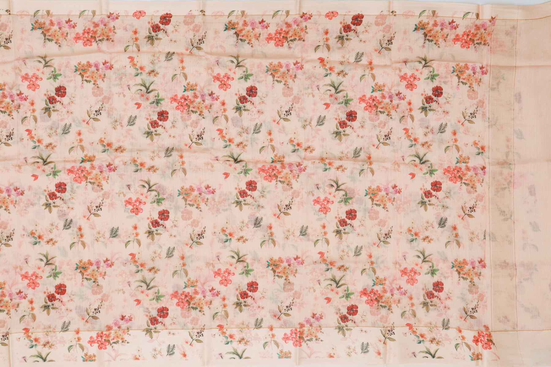 Chiniya Silk Floral Printed Pastel Peach Saree