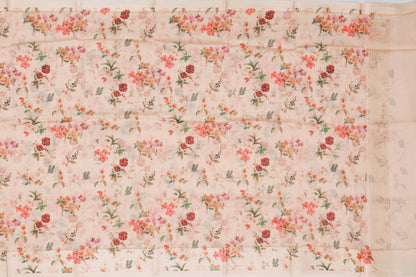 Chiniya Silk Floral Printed Pastel Peach Saree