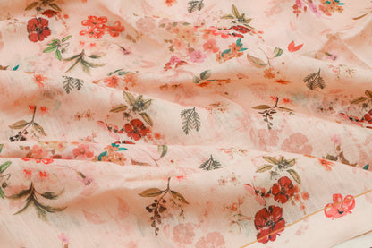 Chiniya Silk Floral Printed Pastel Peach Saree