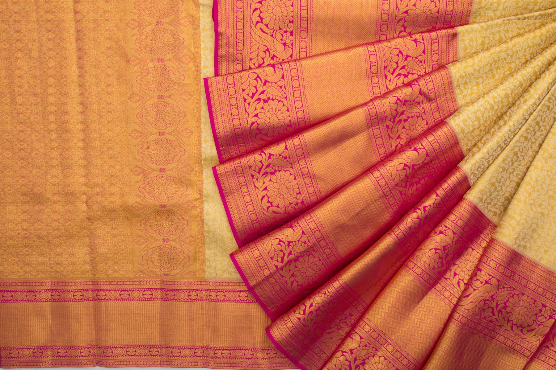 Kanchipuram Silk Tissue Jaal Gold Saree