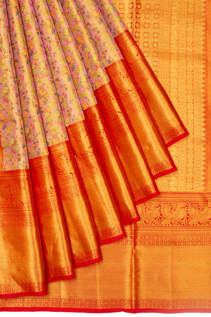 Kanchipuram Silk Tissue Brocade Pink Saree