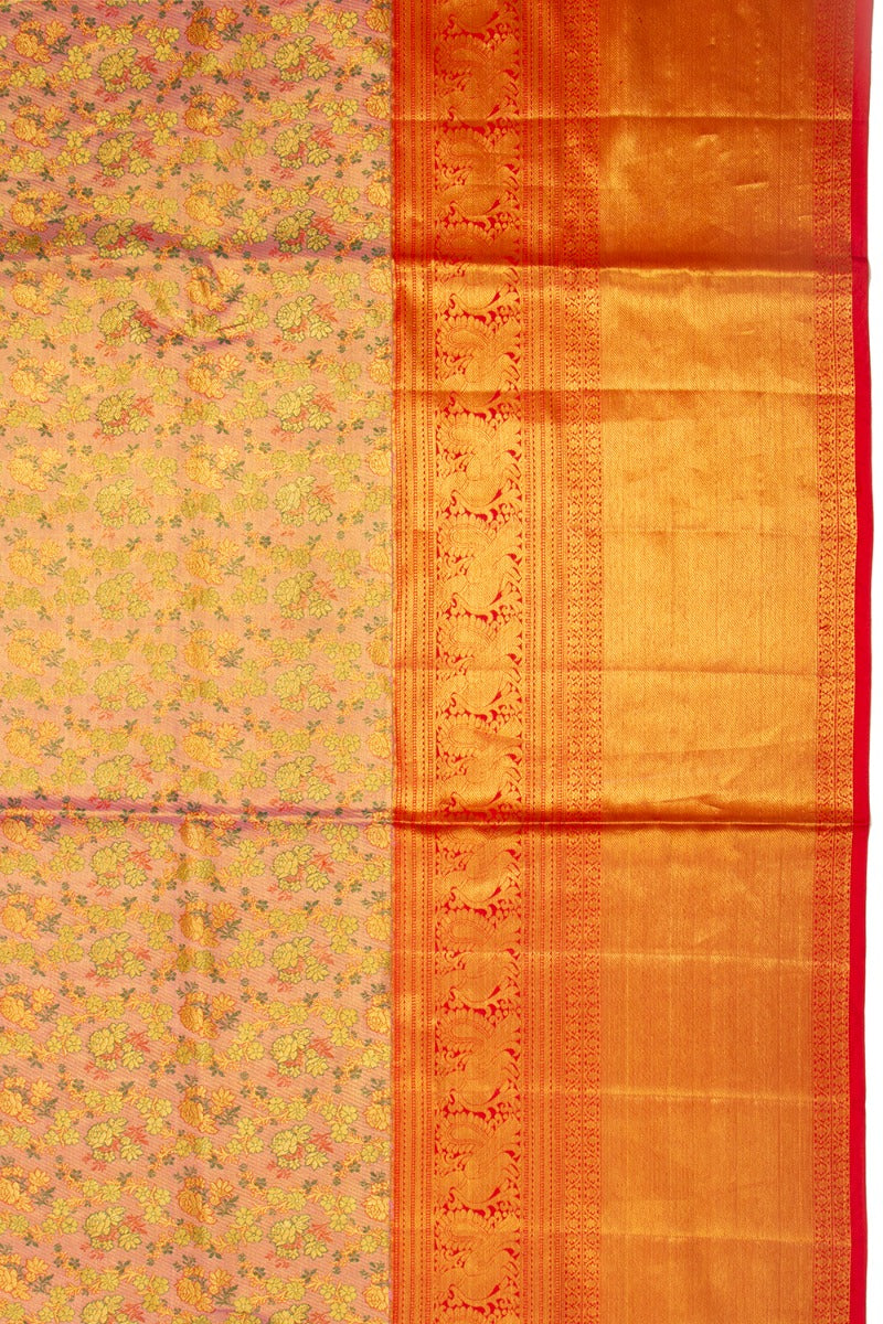 Kanchipuram Silk Tissue Brocade Pink Saree