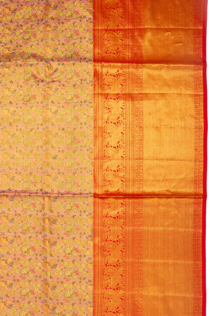 Kanchipuram Silk Tissue Brocade Pink Saree
