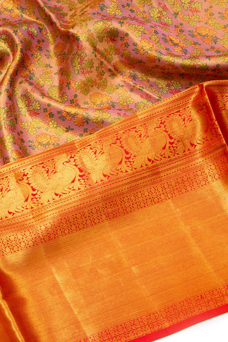 Kanchipuram Silk Tissue Brocade Pink Saree