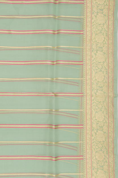 Banarasi Kora Organza Vertical Lines Green Saree
