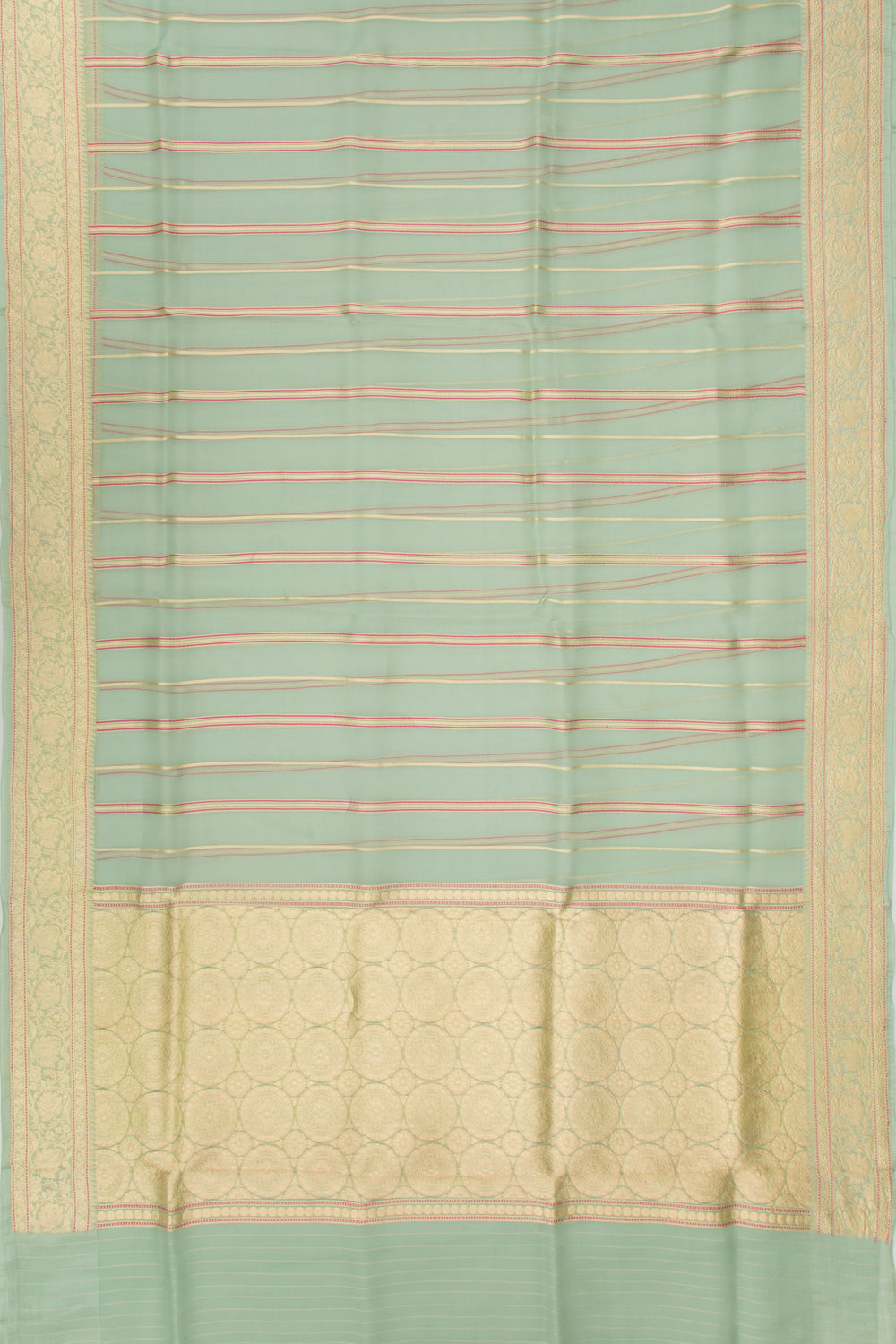 Banarasi Kora Organza Vertical Lines Green Saree