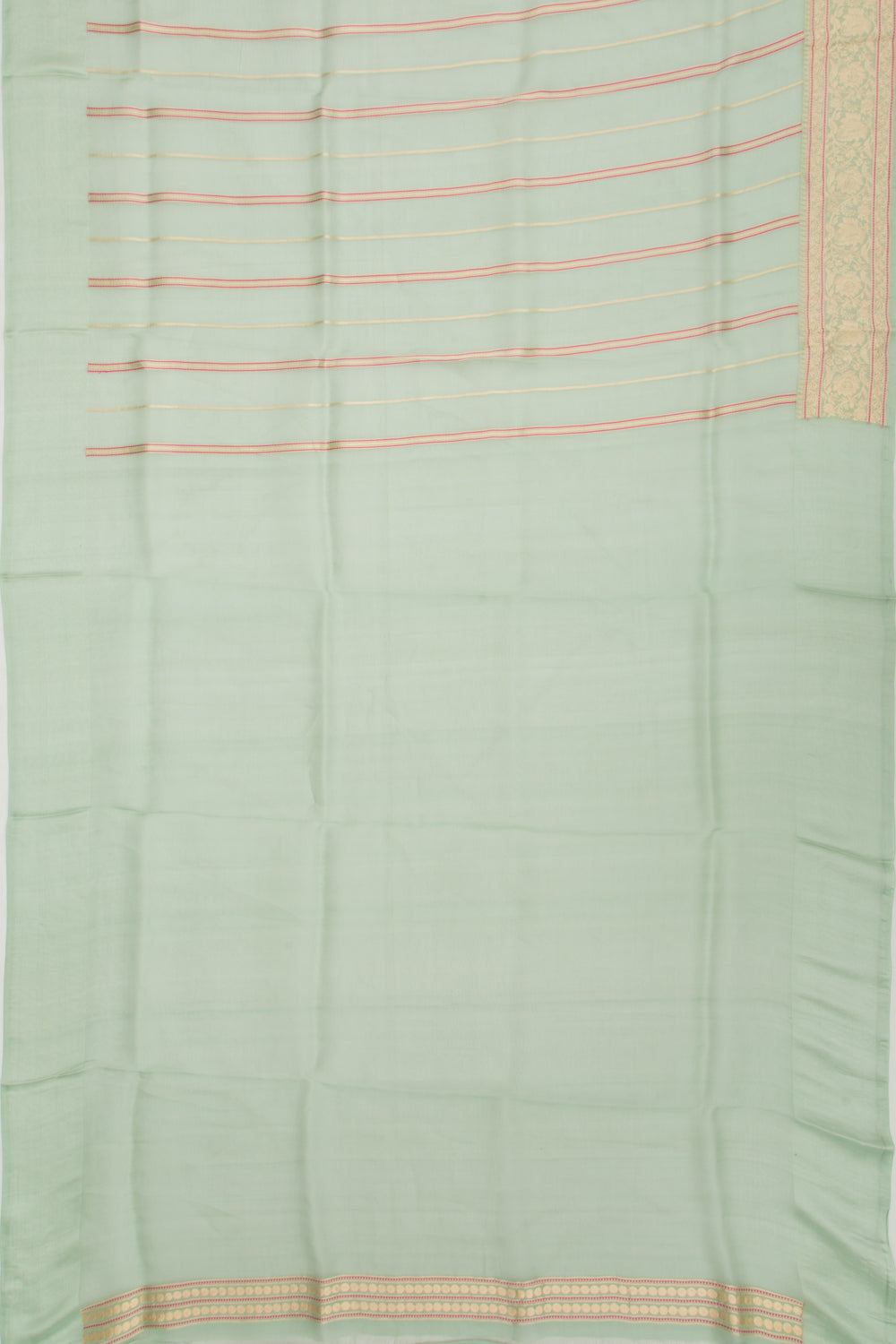 Banarasi Kora Organza Vertical Lines Green Saree