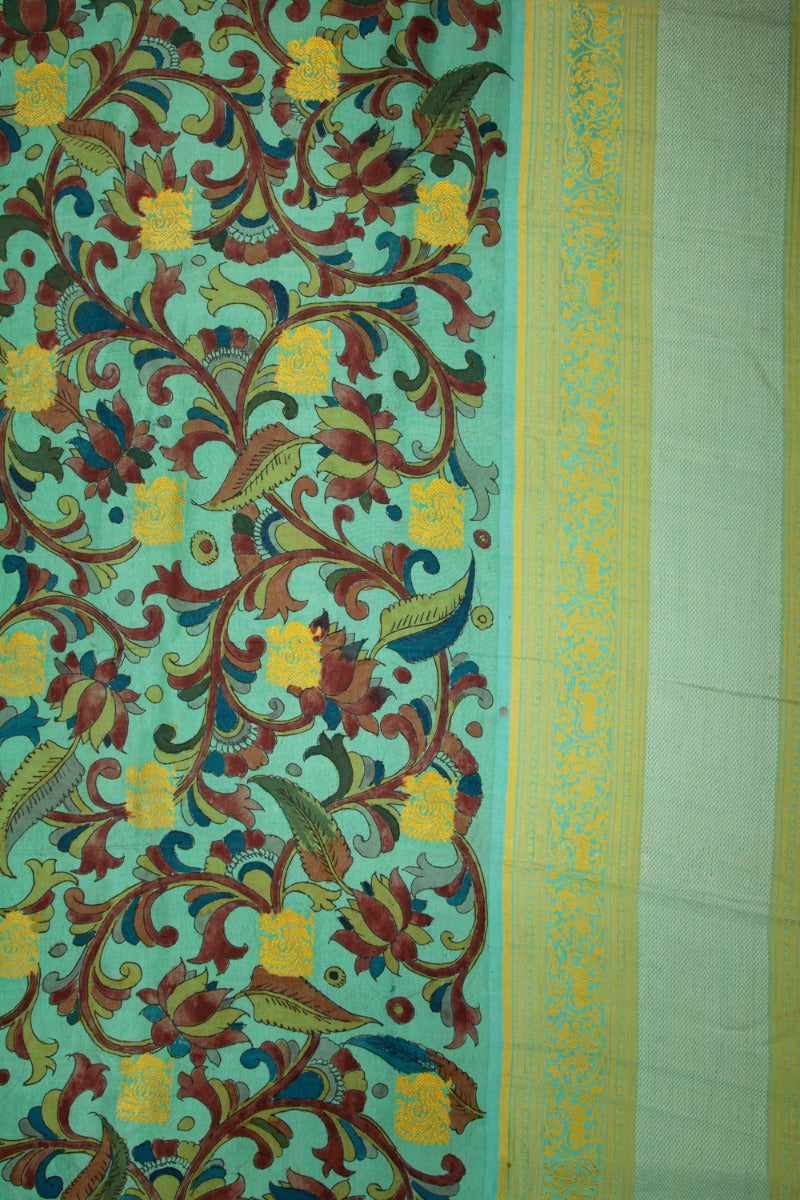 Kanchipuram Silk Kalamkari Sea Green Saree