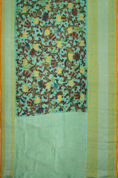 Kanchipuram Silk Kalamkari Sea Green Saree