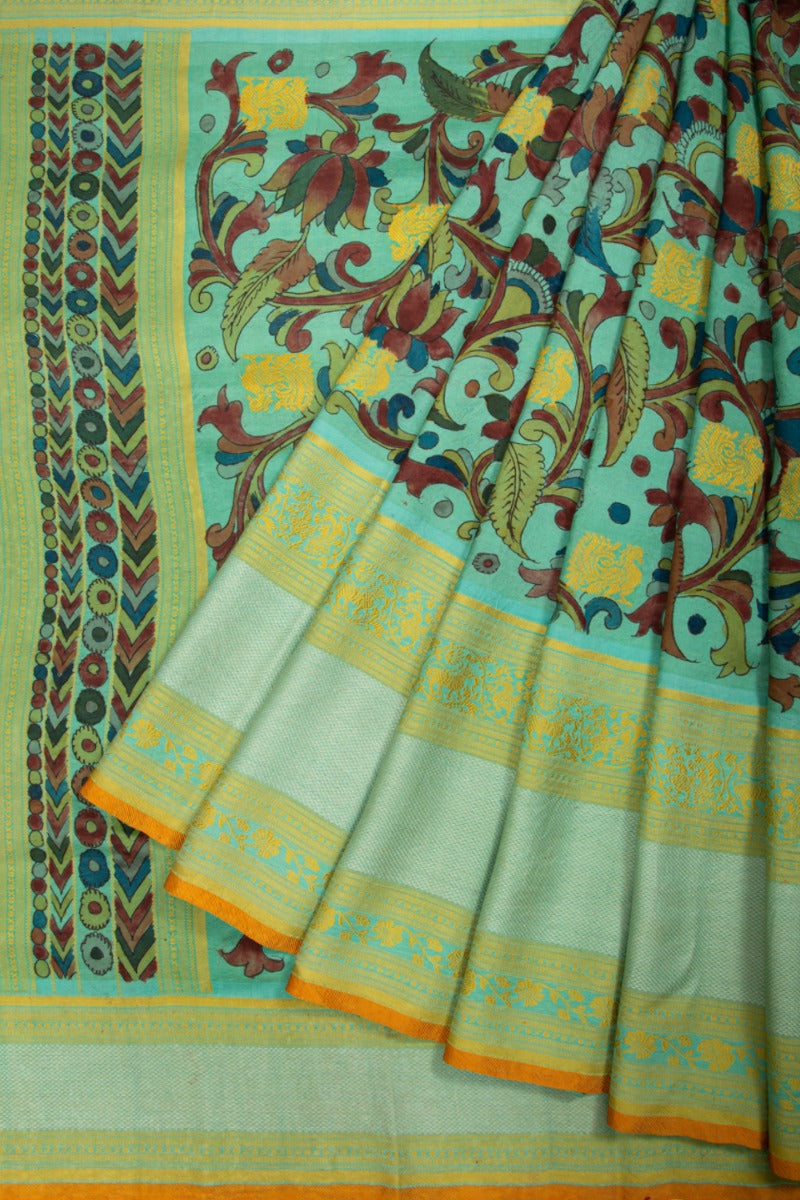 Kanchipuram Silk Kalamkari Sea Green Saree