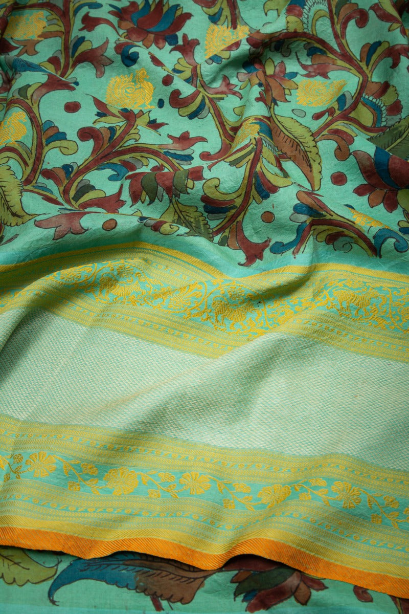 Kanchipuram Silk Kalamkari Sea Green Saree