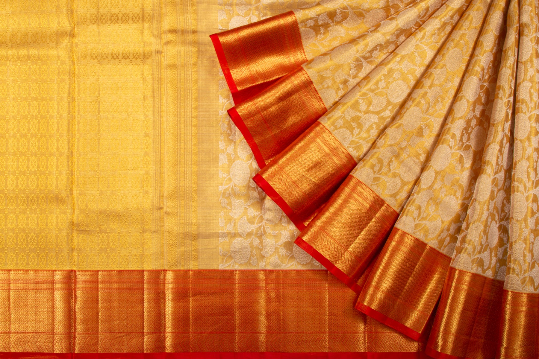 Kanchipuram Silk Tissue Jaal Gold Saree