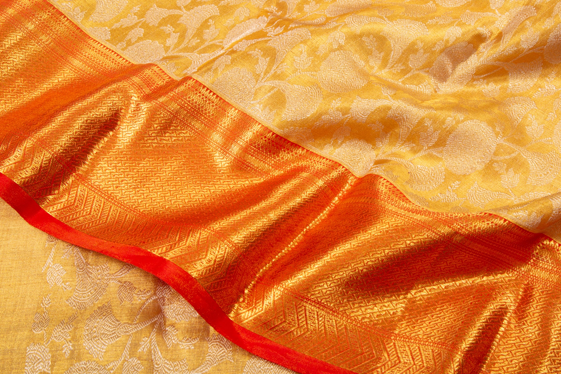 Kanchipuram Silk Tissue Jaal Gold Saree
