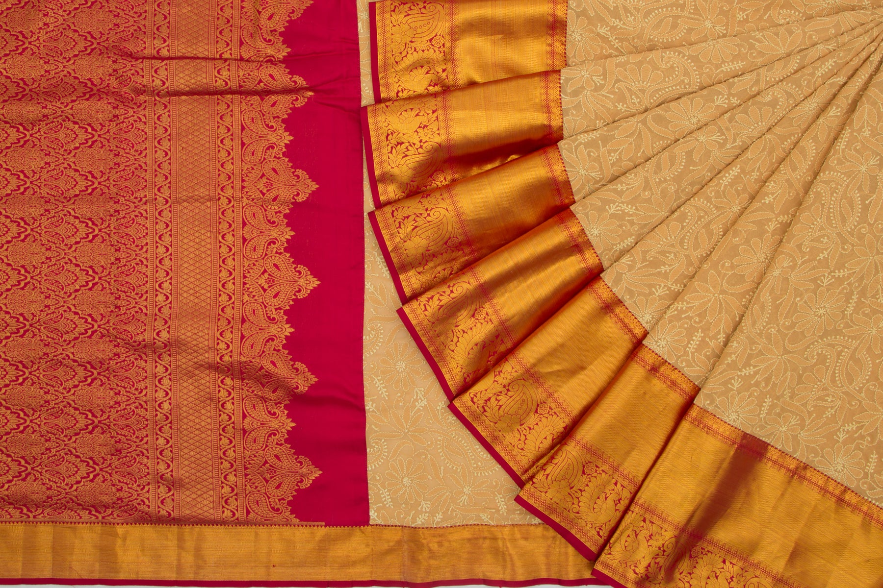 Lucknow Chikankari Georgette Yellow Saree With Kanchi Border