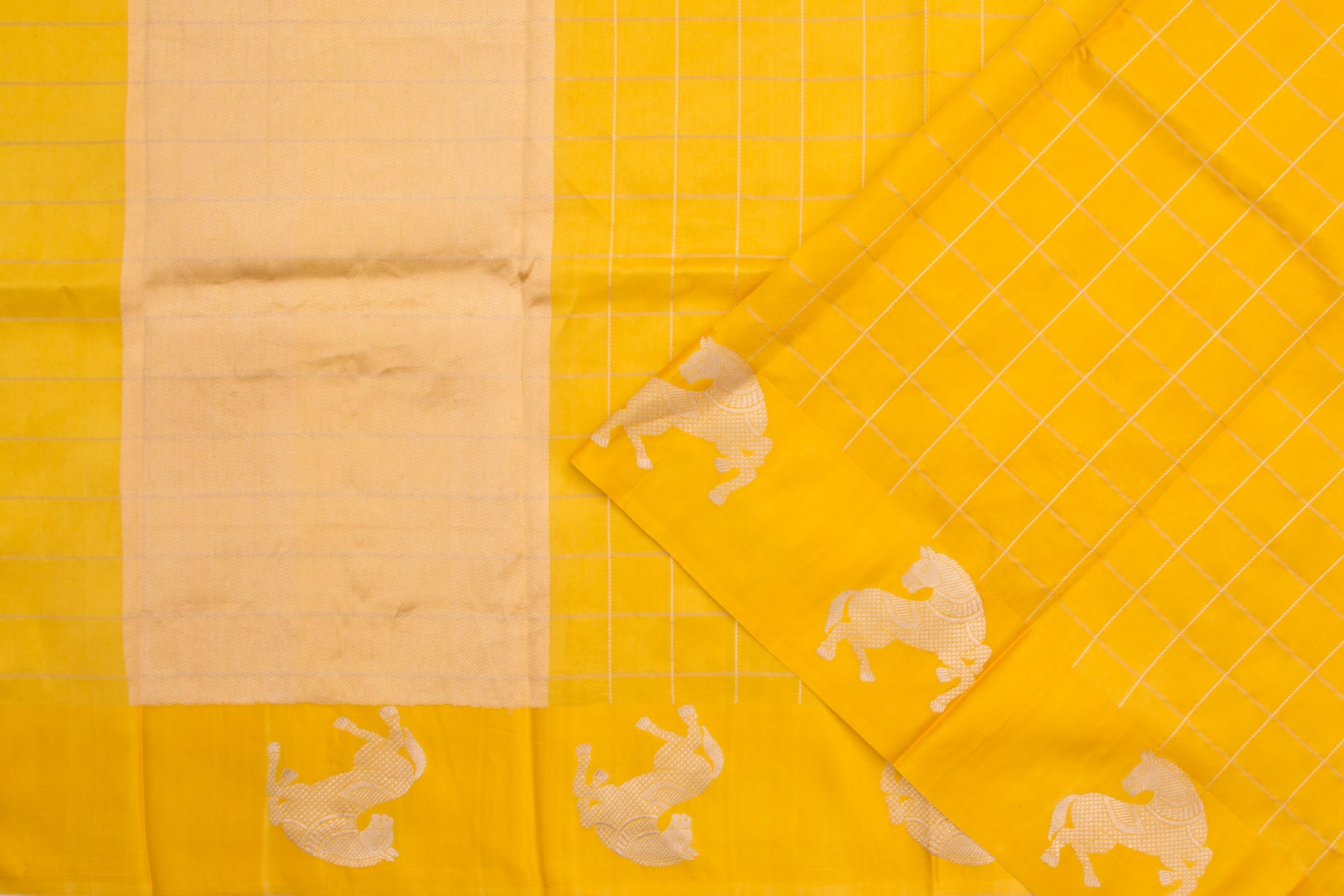Banarasi Katan Silk Checks Yellow Saree