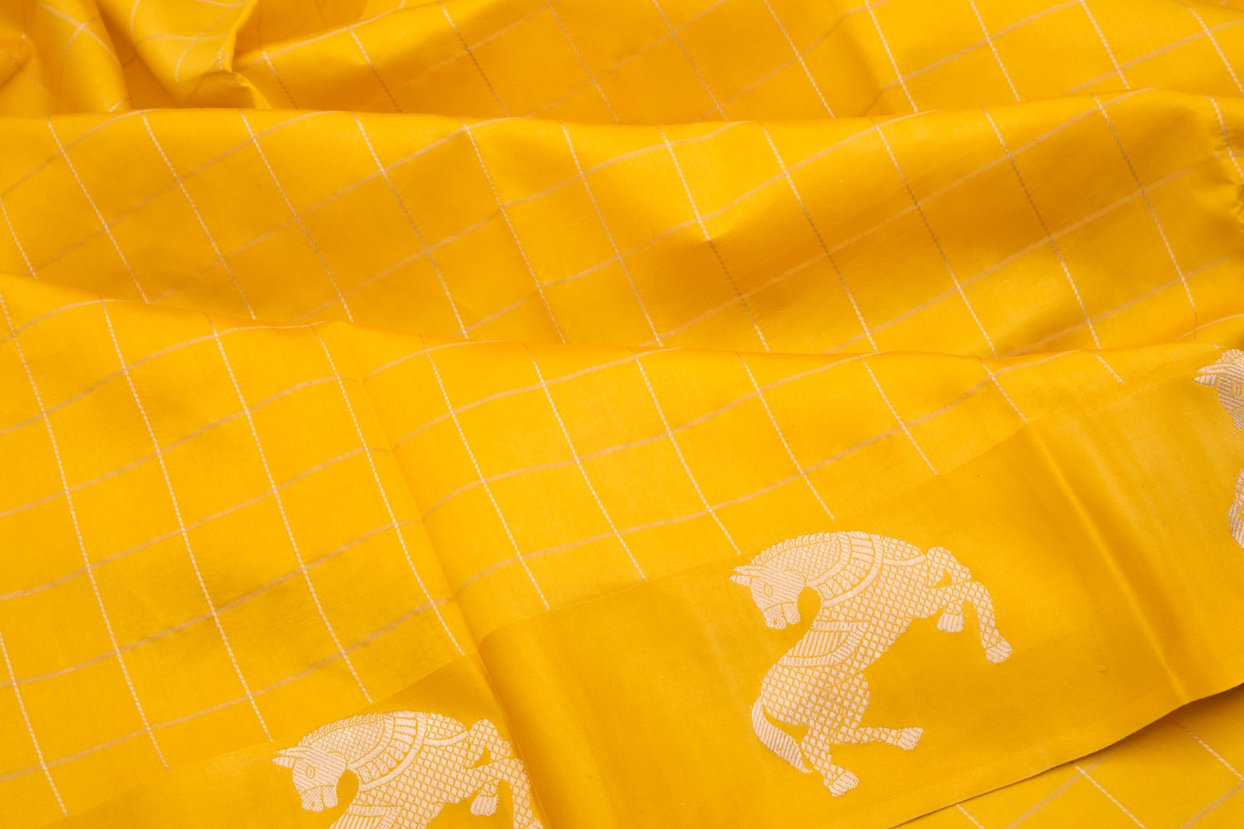 Banarasi Katan Silk Checks Yellow Saree
