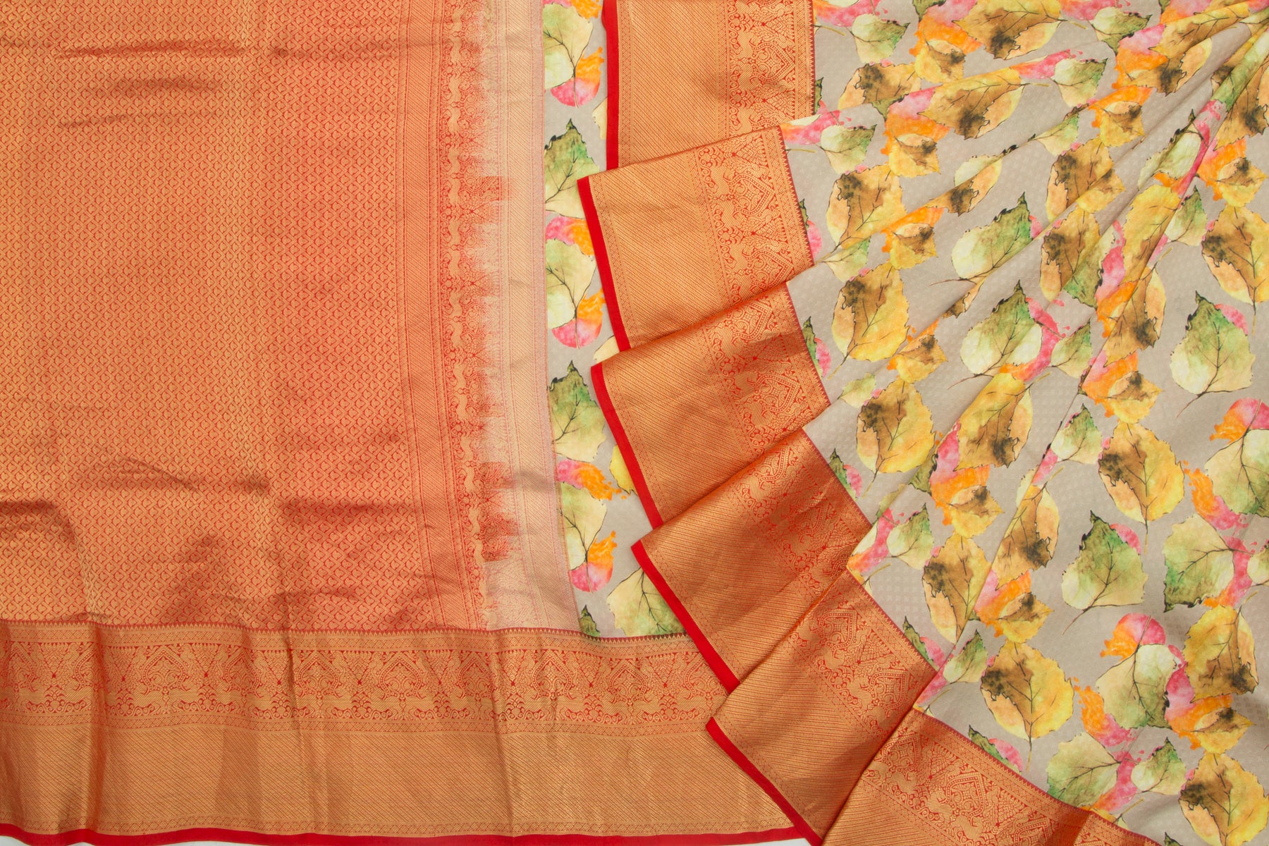 Kanchipuram Silk Jacquard And Printed Grey Saree
