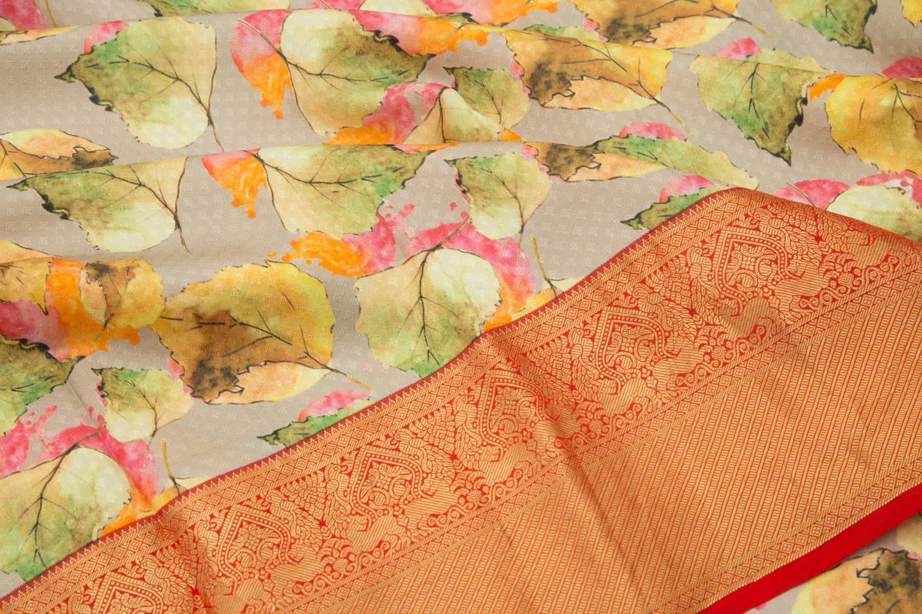 Kanchipuram Silk Jacquard And Printed Grey Saree