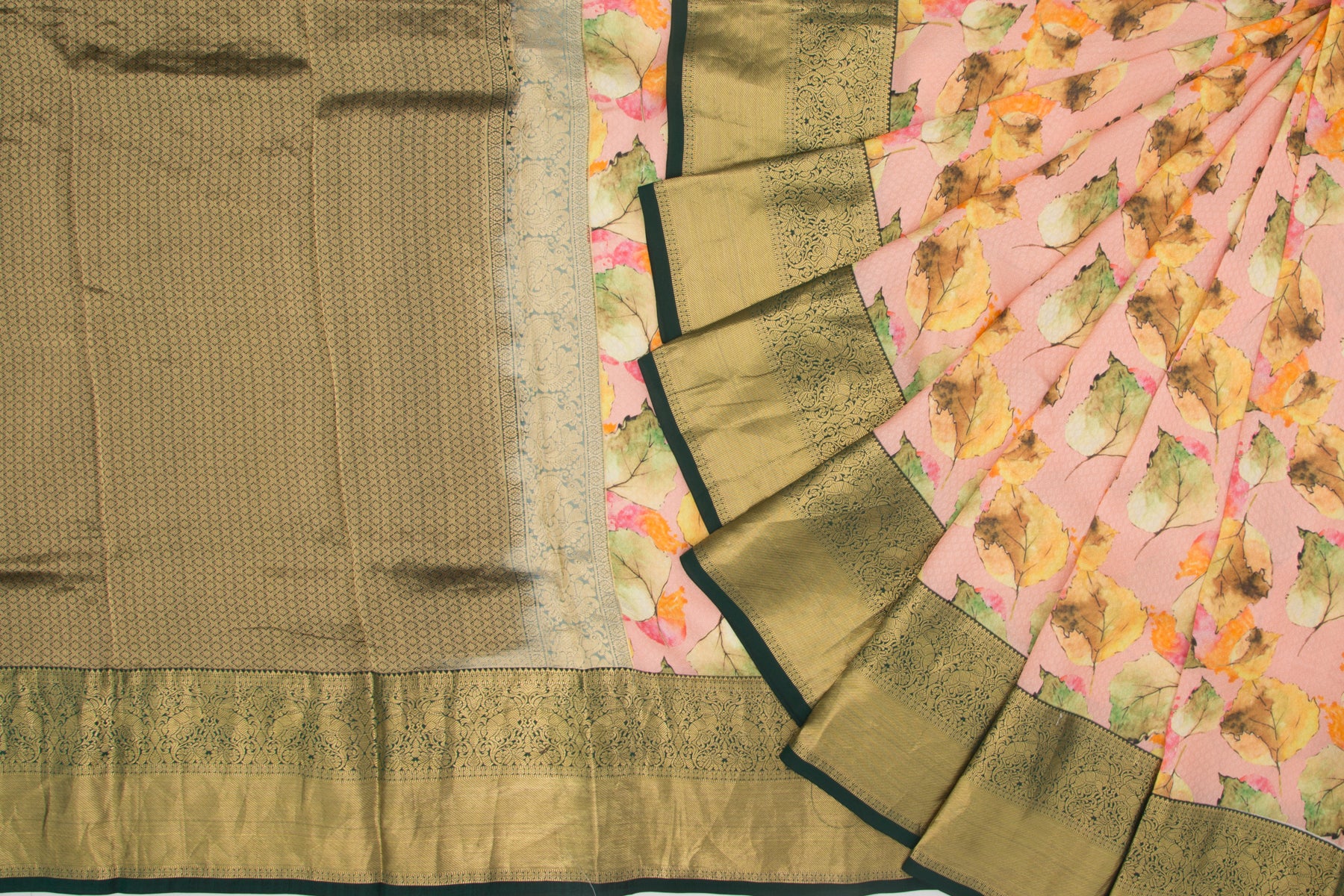 Kanchipuram Silk Jacquard And Printed Pink Saree