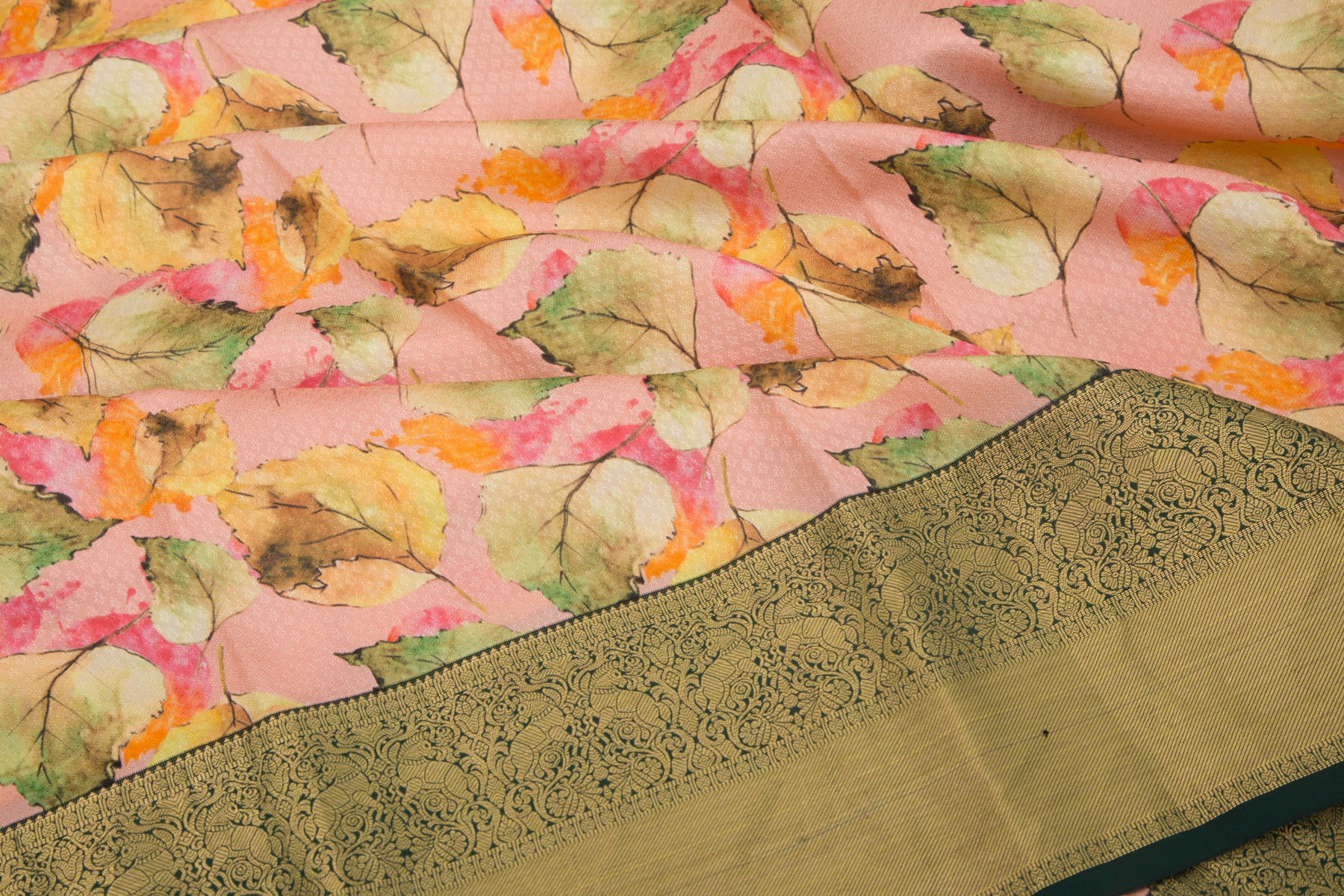 Kanchipuram Silk Jacquard And Printed Pink Saree