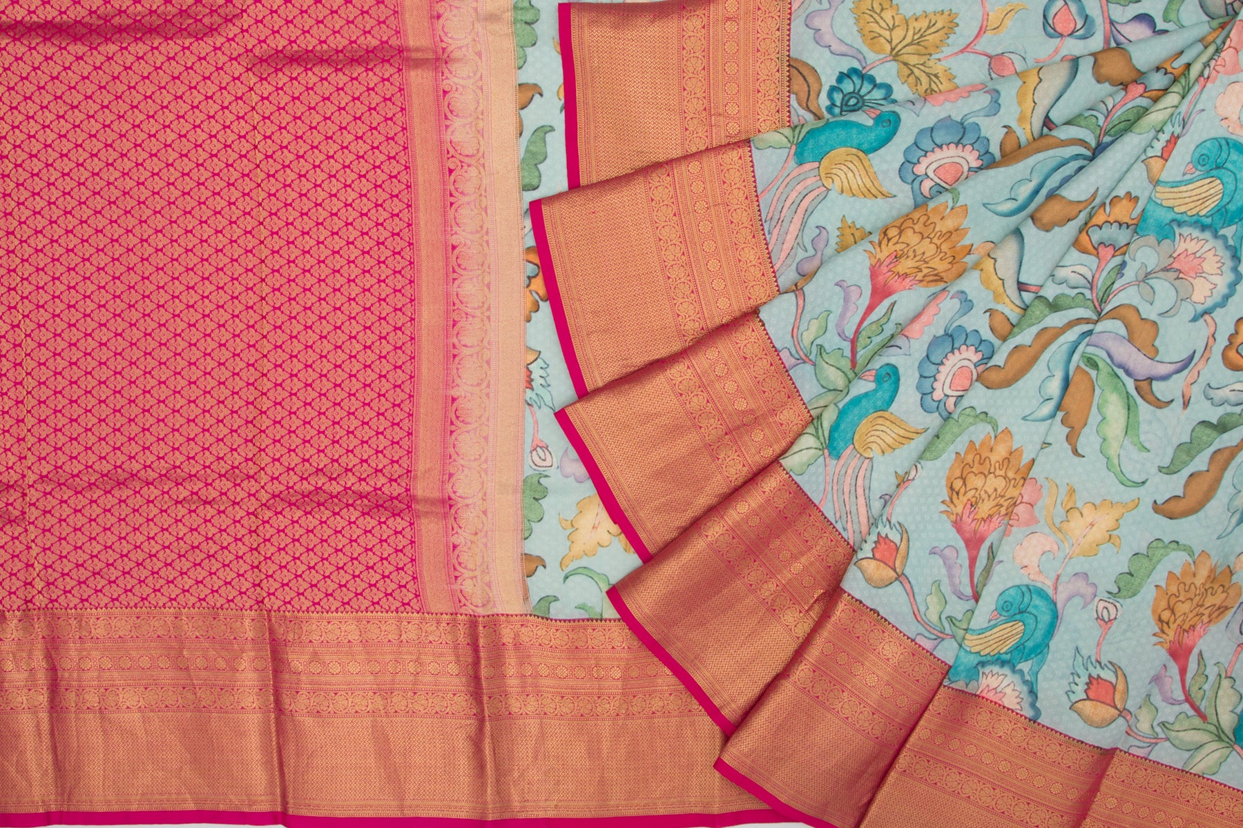 Kanchipuram Silk Jacquard And Printed Sky Blue Saree