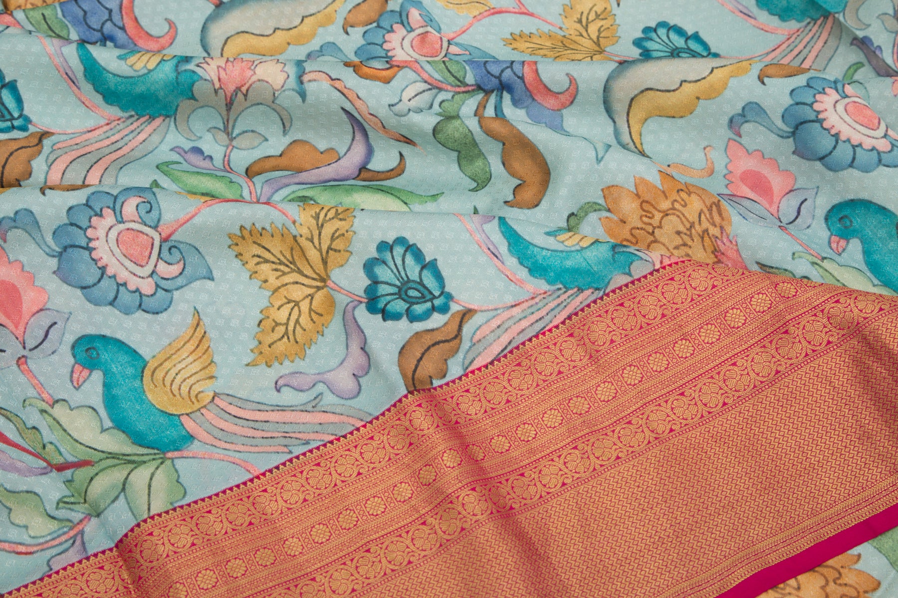 Kanchipuram Silk Jacquard And Printed Sky Blue Saree