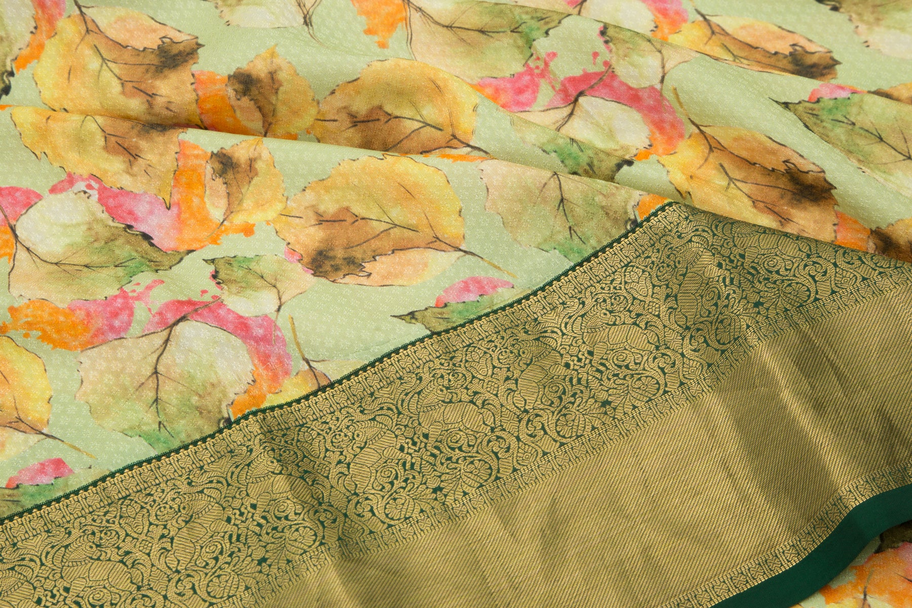 Kanchipuram Silk Jacquard And Printed Pastel Green Saree