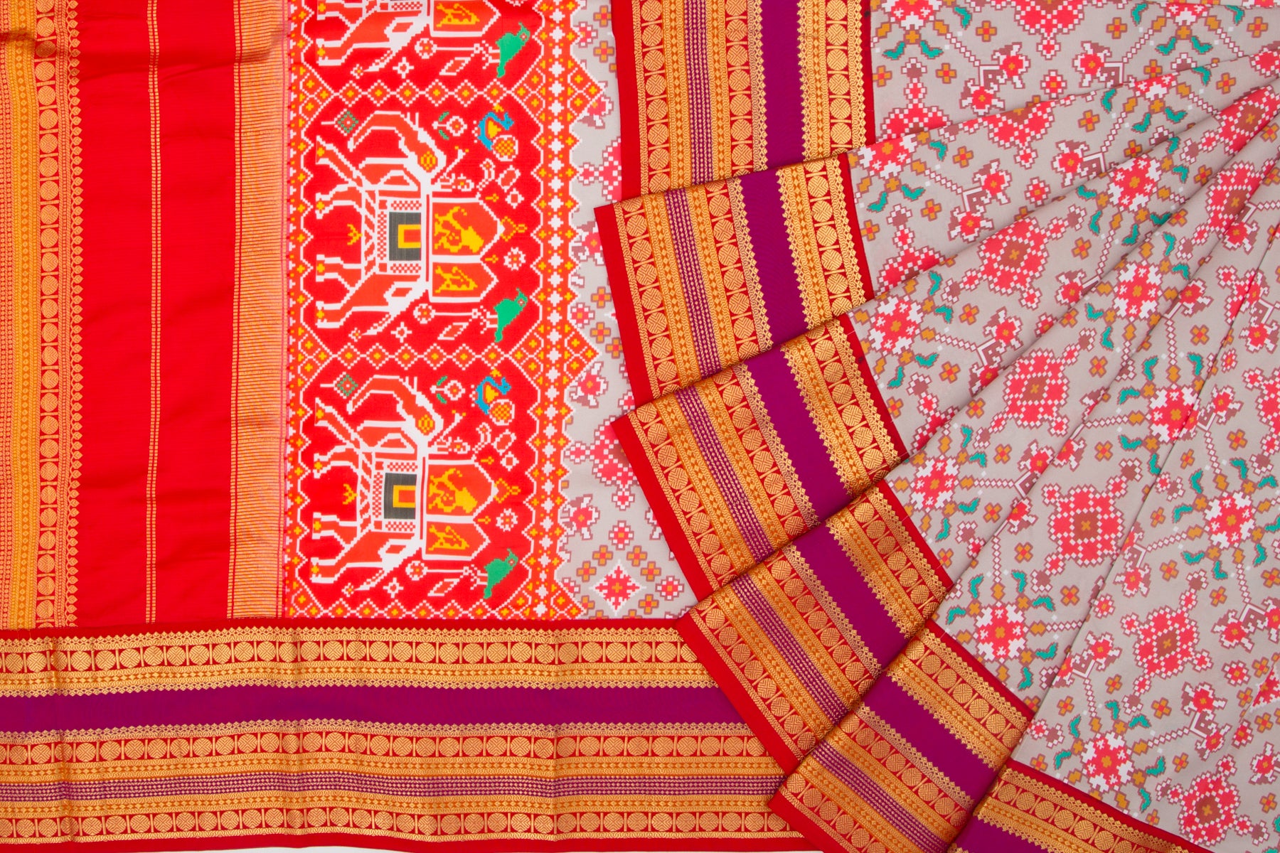 Kanchipuram Silk Ikat Style Printed Grey Saree