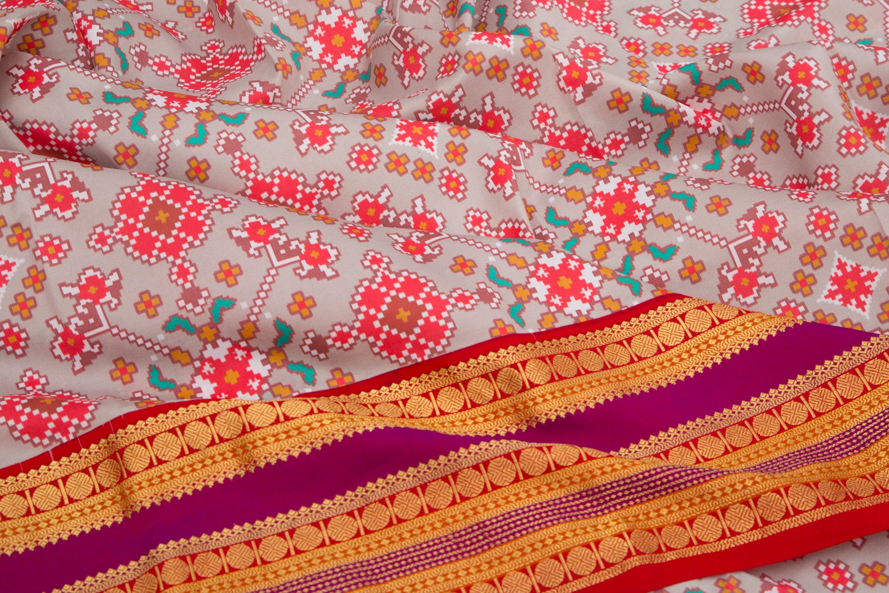 Kanchipuram Silk Ikat Style Printed Grey Saree