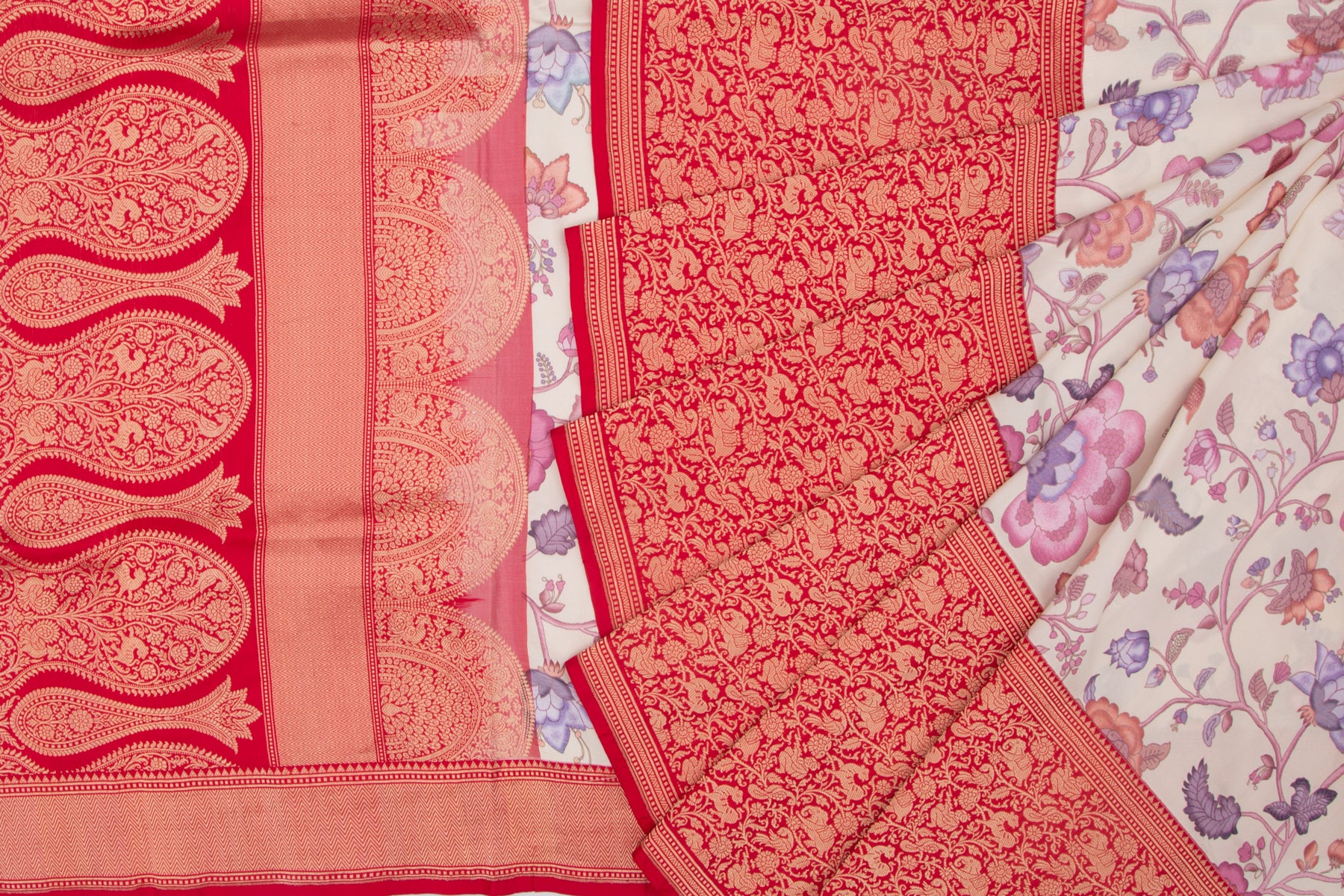 Kanchipuram Silk Floral Printed White Saree