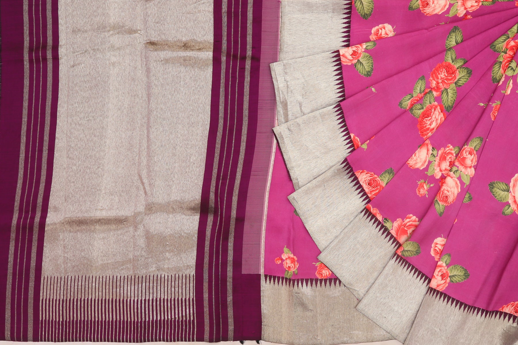 Kanchipuram Silk Printed Pink Saree