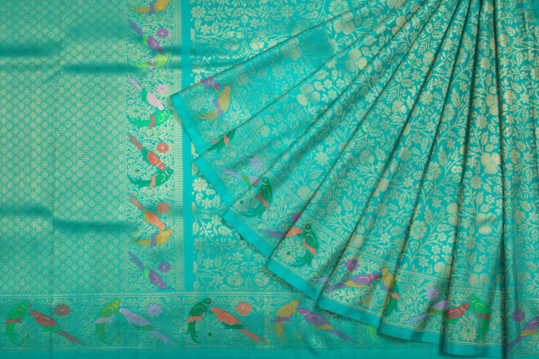 Kanchipuram Silk Tissue Jaal Sky Blue Saree