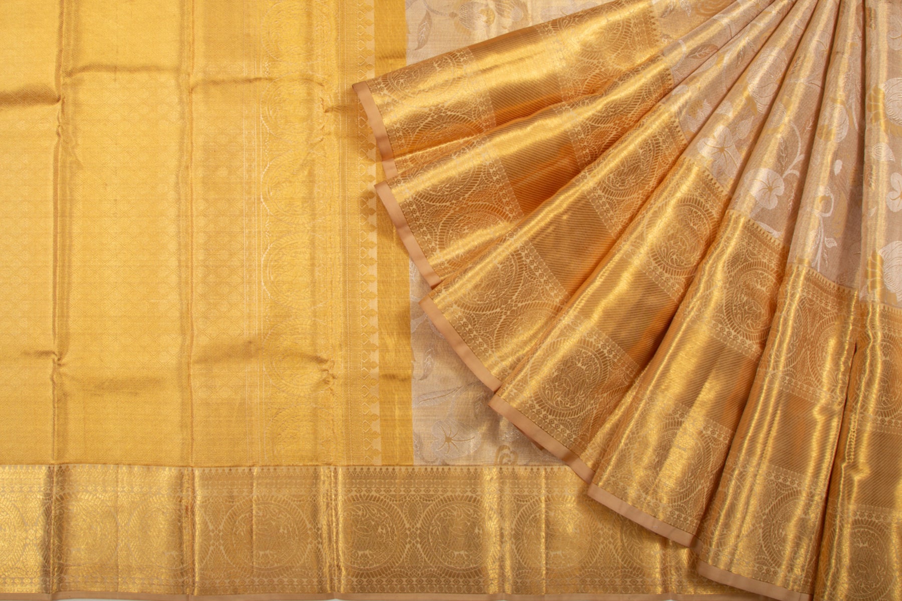 Kanchipuram Silk Tissue Jaal Cream Saree