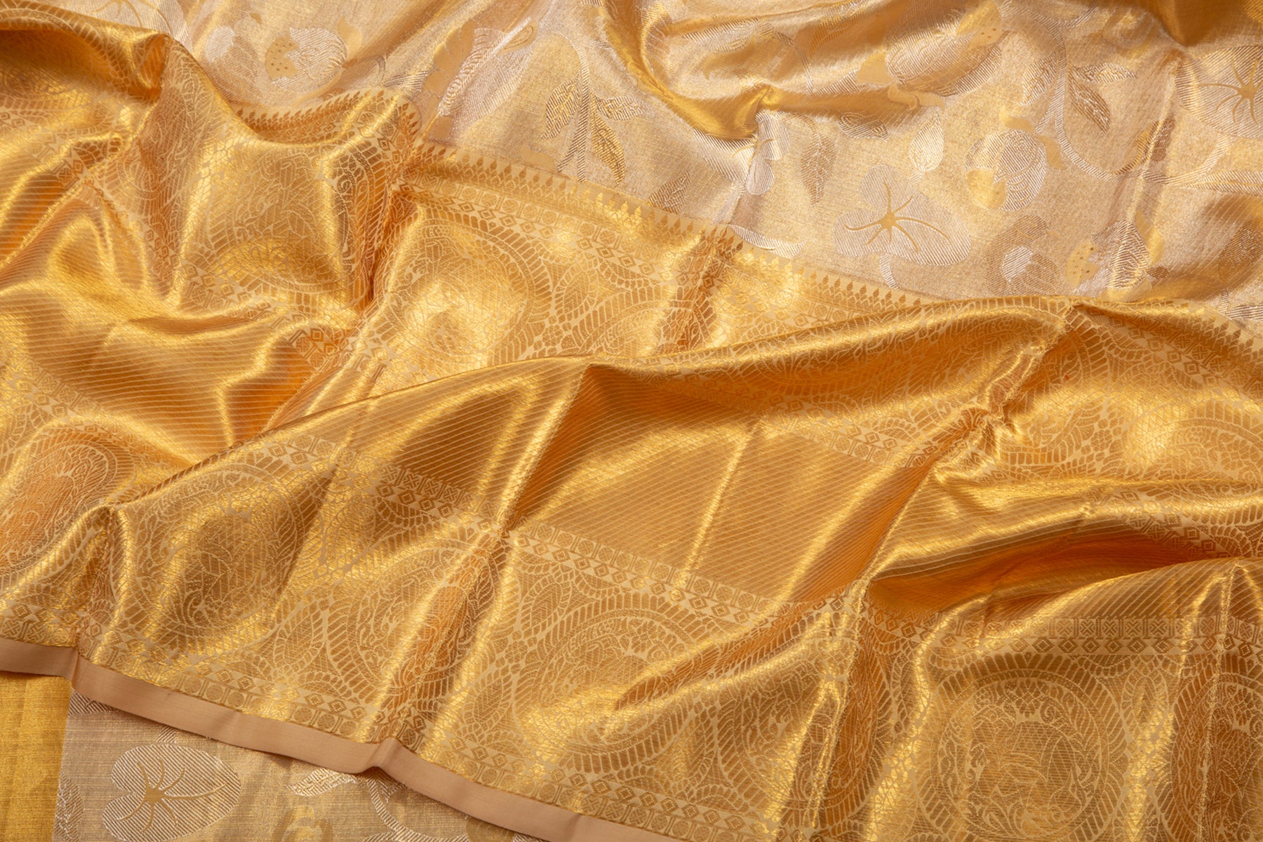 Kanchipuram Silk Tissue Jaal Cream Saree