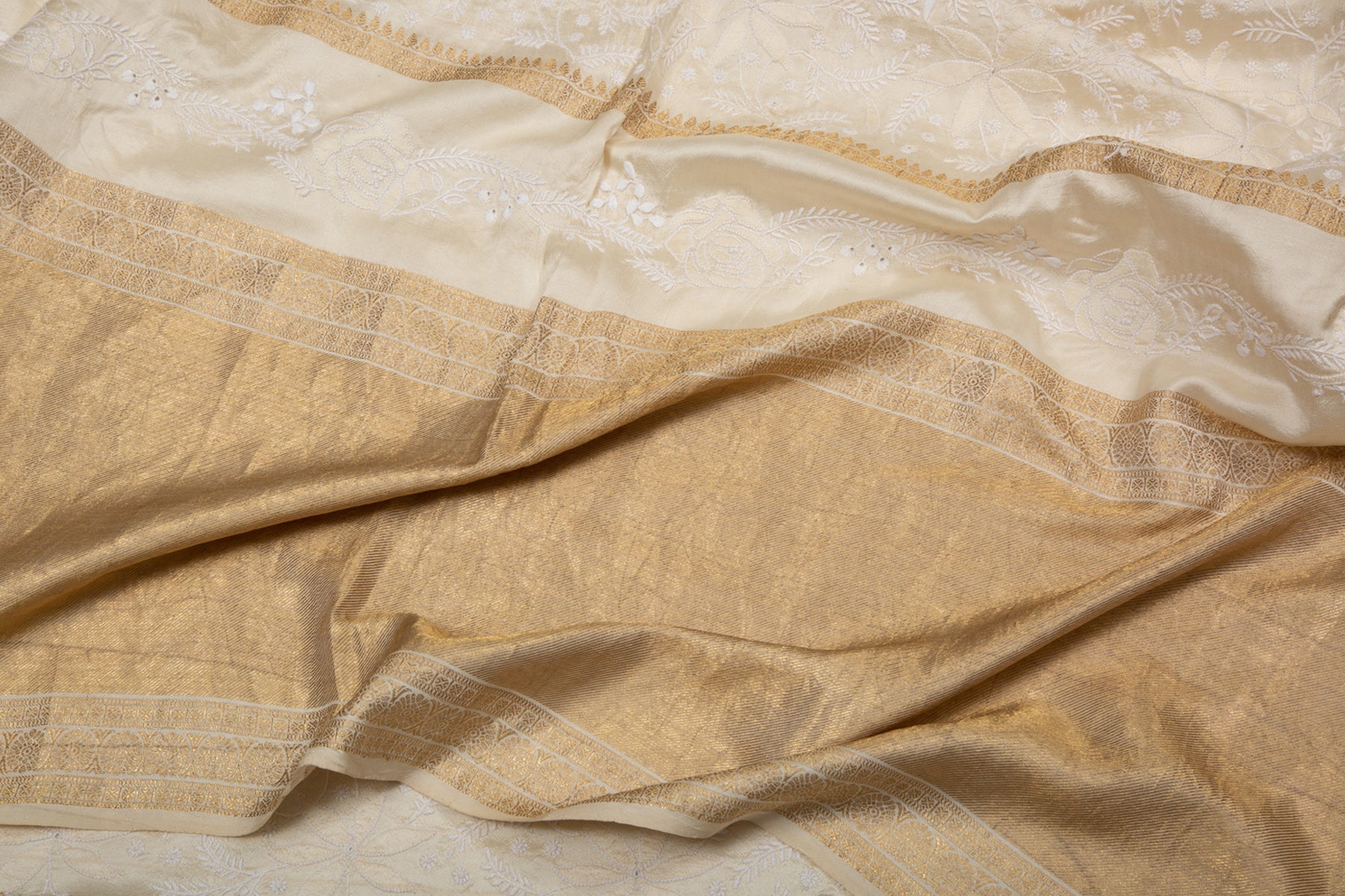Kanchipuram Silk Chikankari White Saree