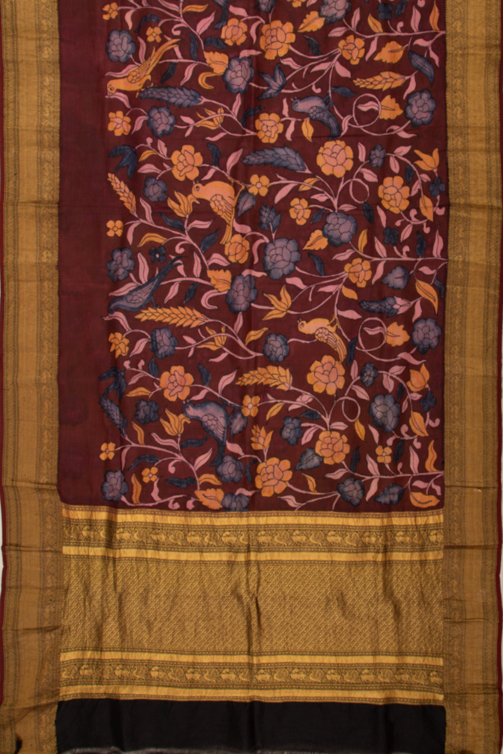 Kanchipuram Silk Kalamkari Brown Dupatta