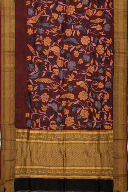 Kanchipuram Silk Kalamkari Brown Dupatta