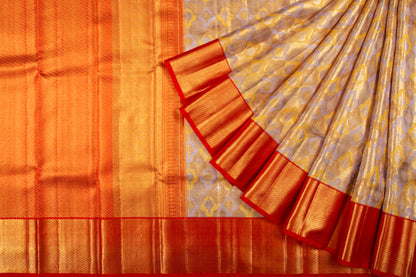 Kanchipuram Silk Tissue Brocade Lilac And Yellow Saree