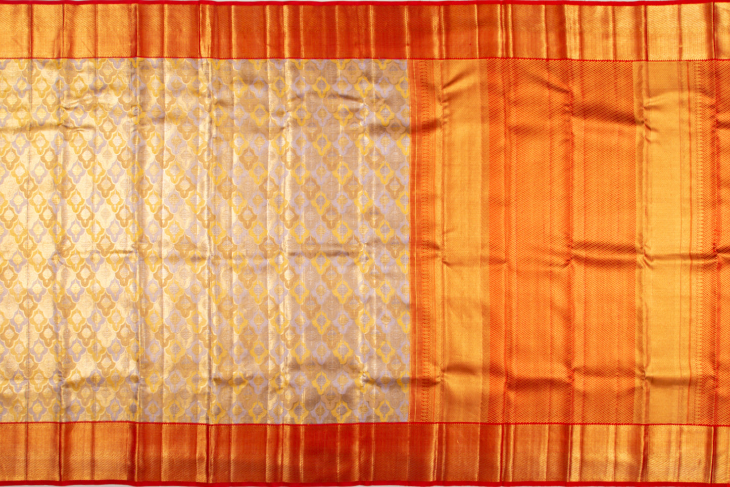 Kanchipuram Silk Tissue Brocade Lilac And Yellow Saree