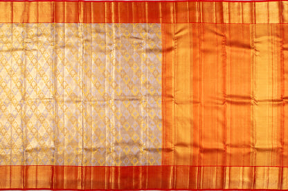 Kanchipuram Silk Tissue Brocade Lilac And Yellow Saree