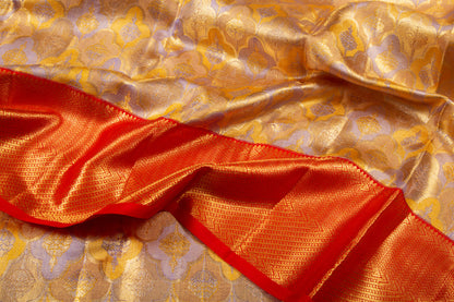 Kanchipuram Silk Tissue Brocade Lilac And Yellow Saree