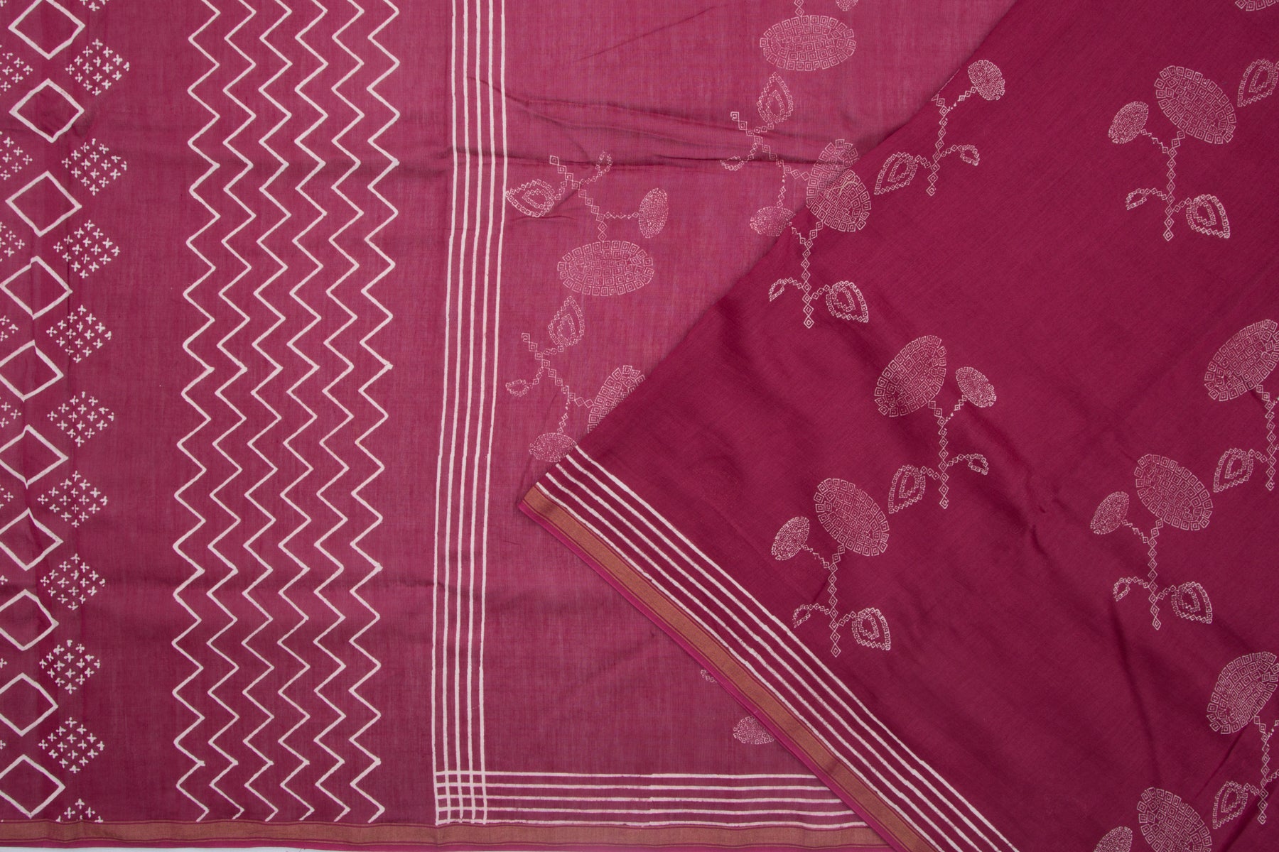 Maheshwari Cotton Printed Burgundy Saree