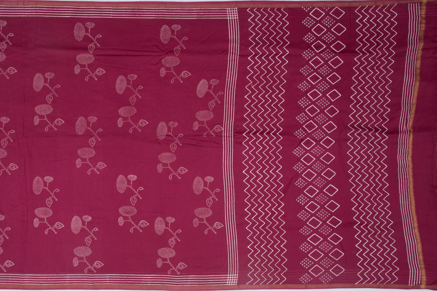 Maheshwari Cotton Printed Burgundy Saree