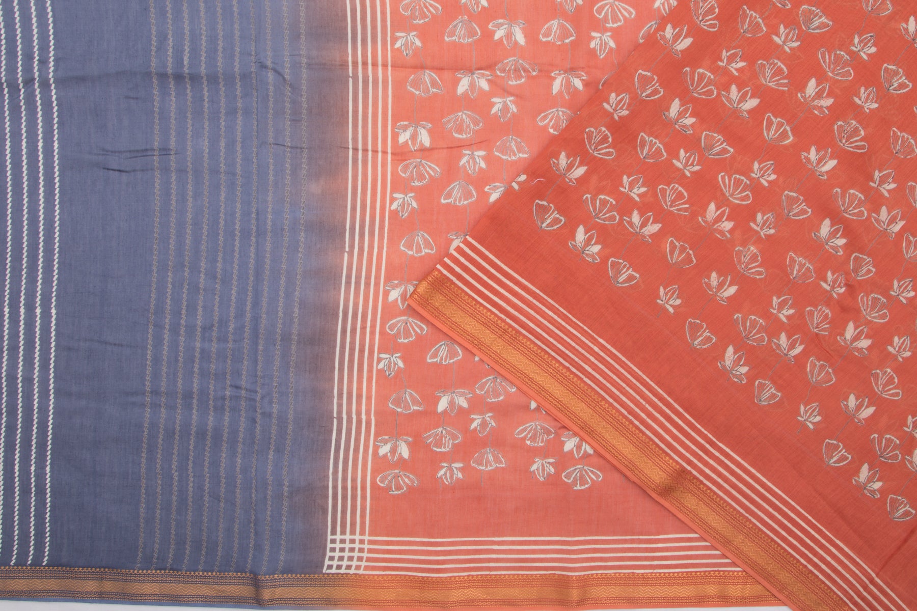 Maheshwari Cotton Printed Orange Saree