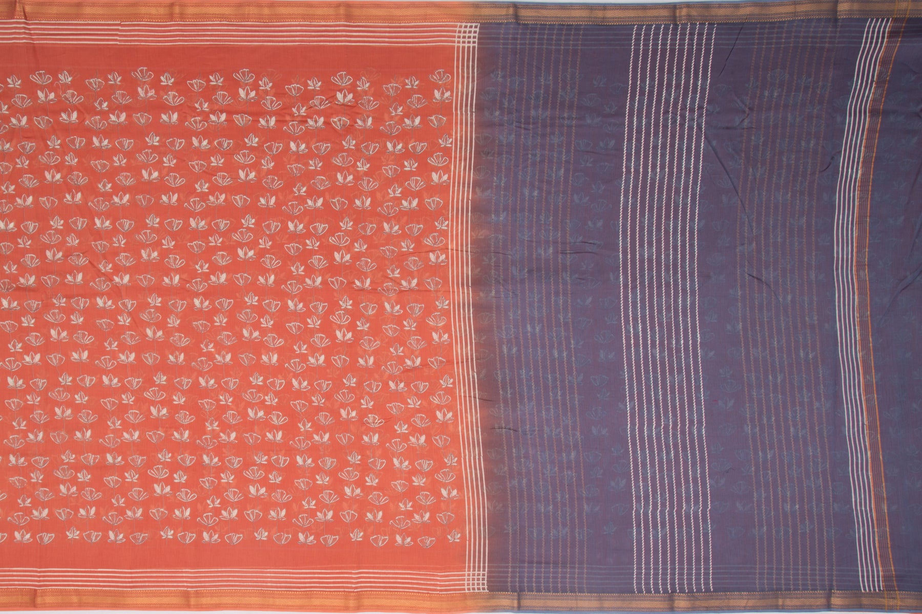 Maheshwari Cotton Printed Orange Saree