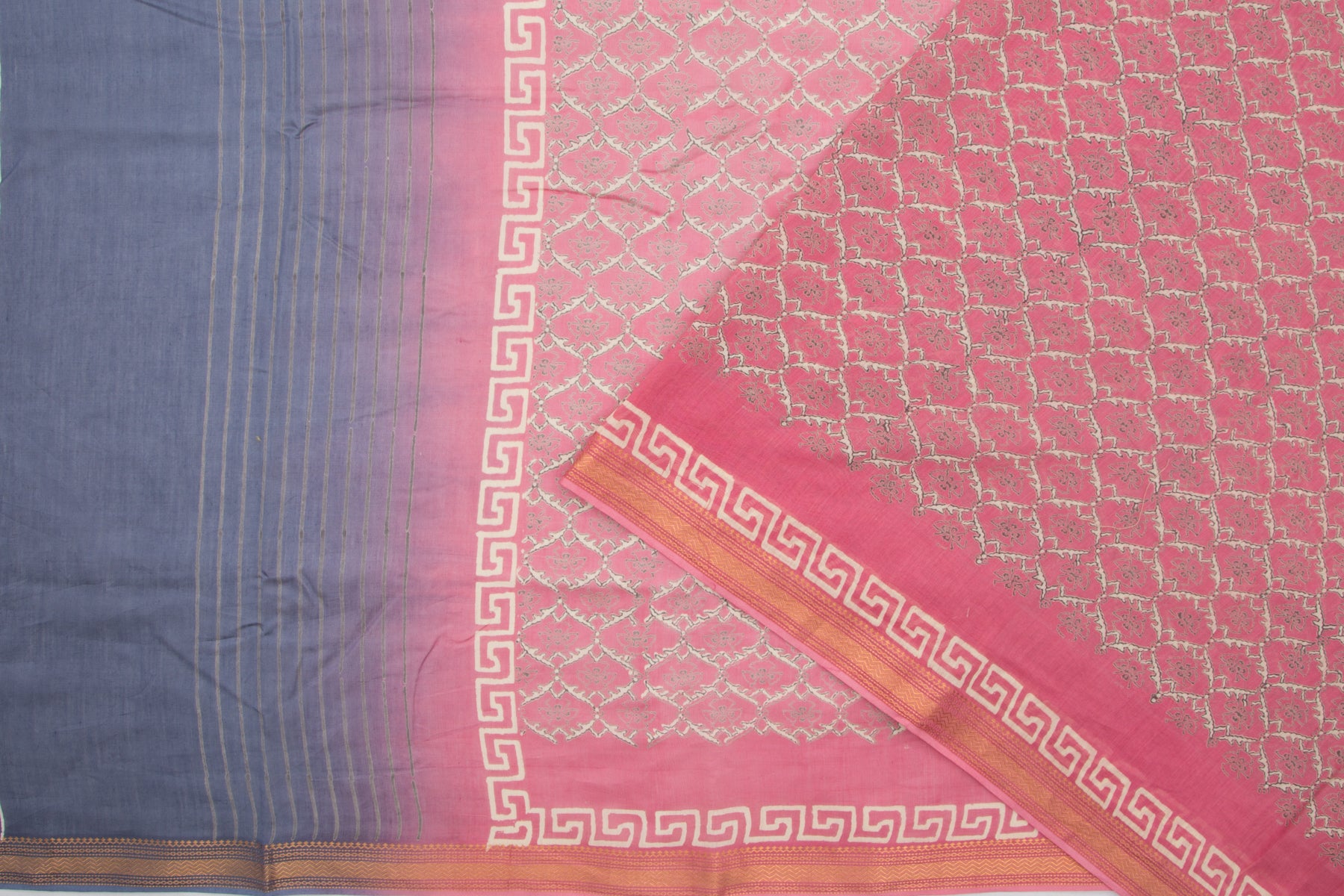 Maheshwari Cotton Printed Pink Saree