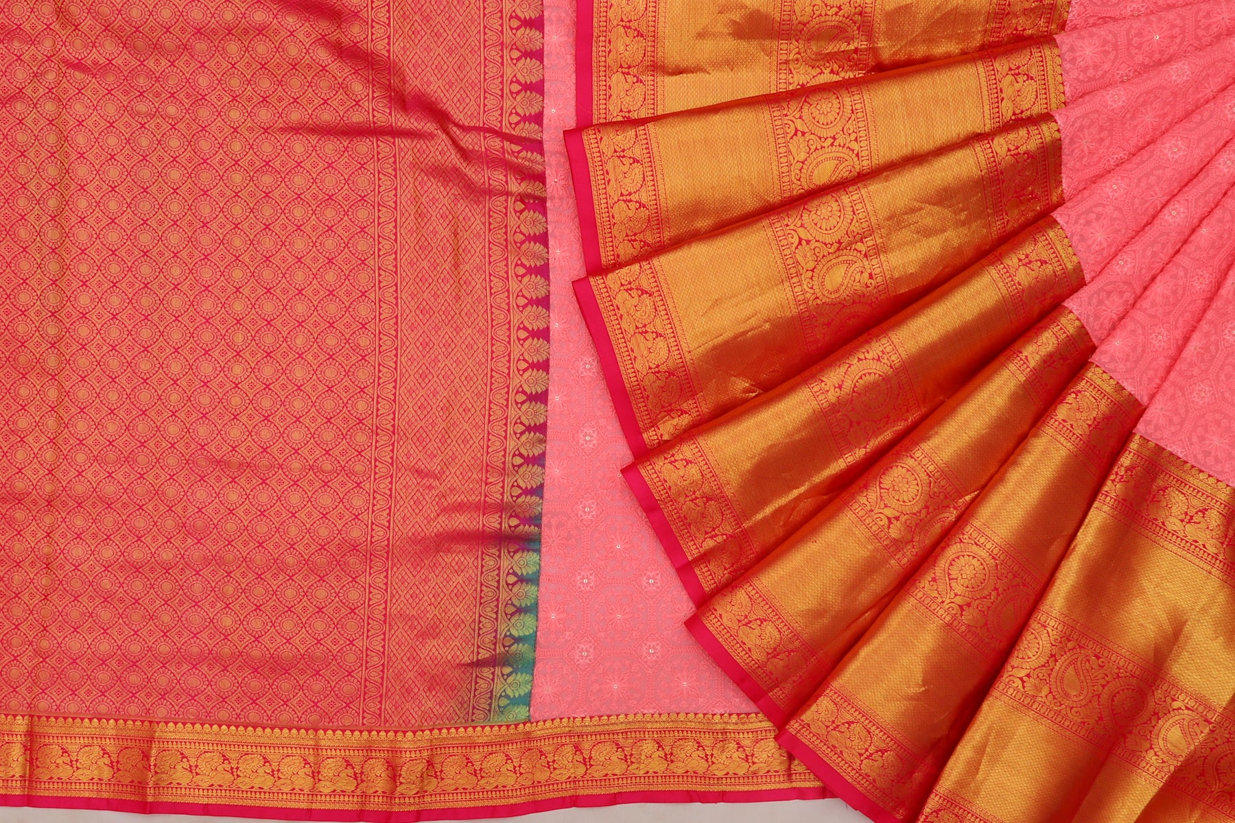 Lucknow Chikankari Georgette Pink Saree With Attached Kanchi Border