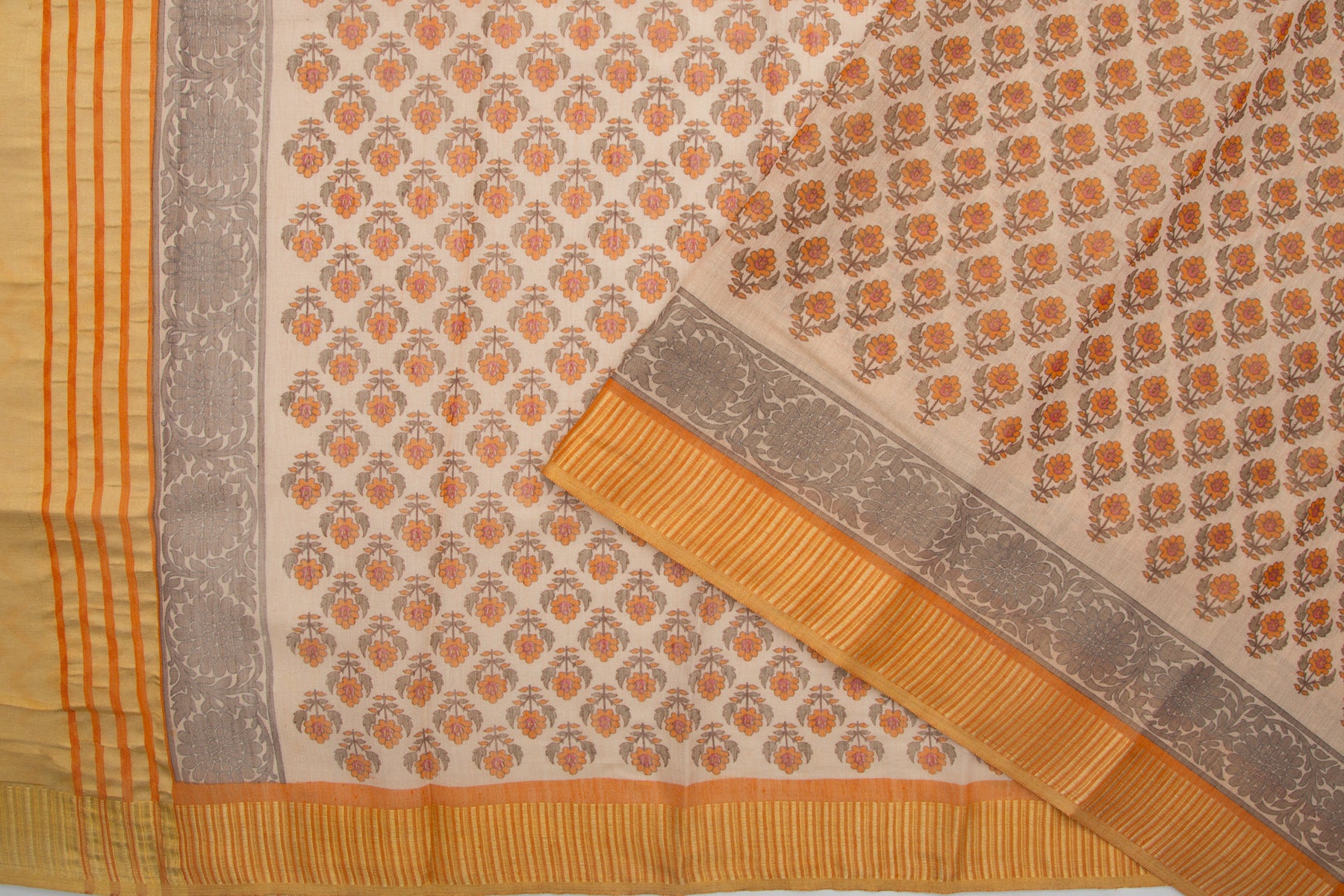 Linen Tissue Floral Printed Biege Saree
