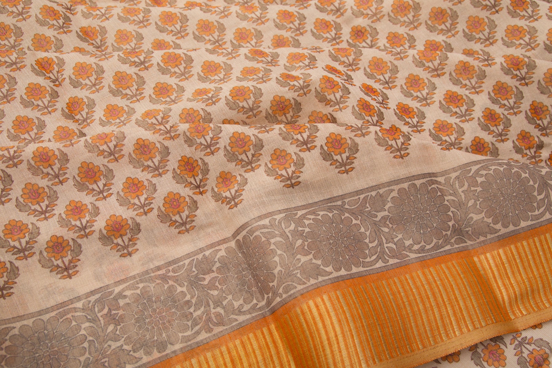 Linen Tissue Floral Printed Biege Saree