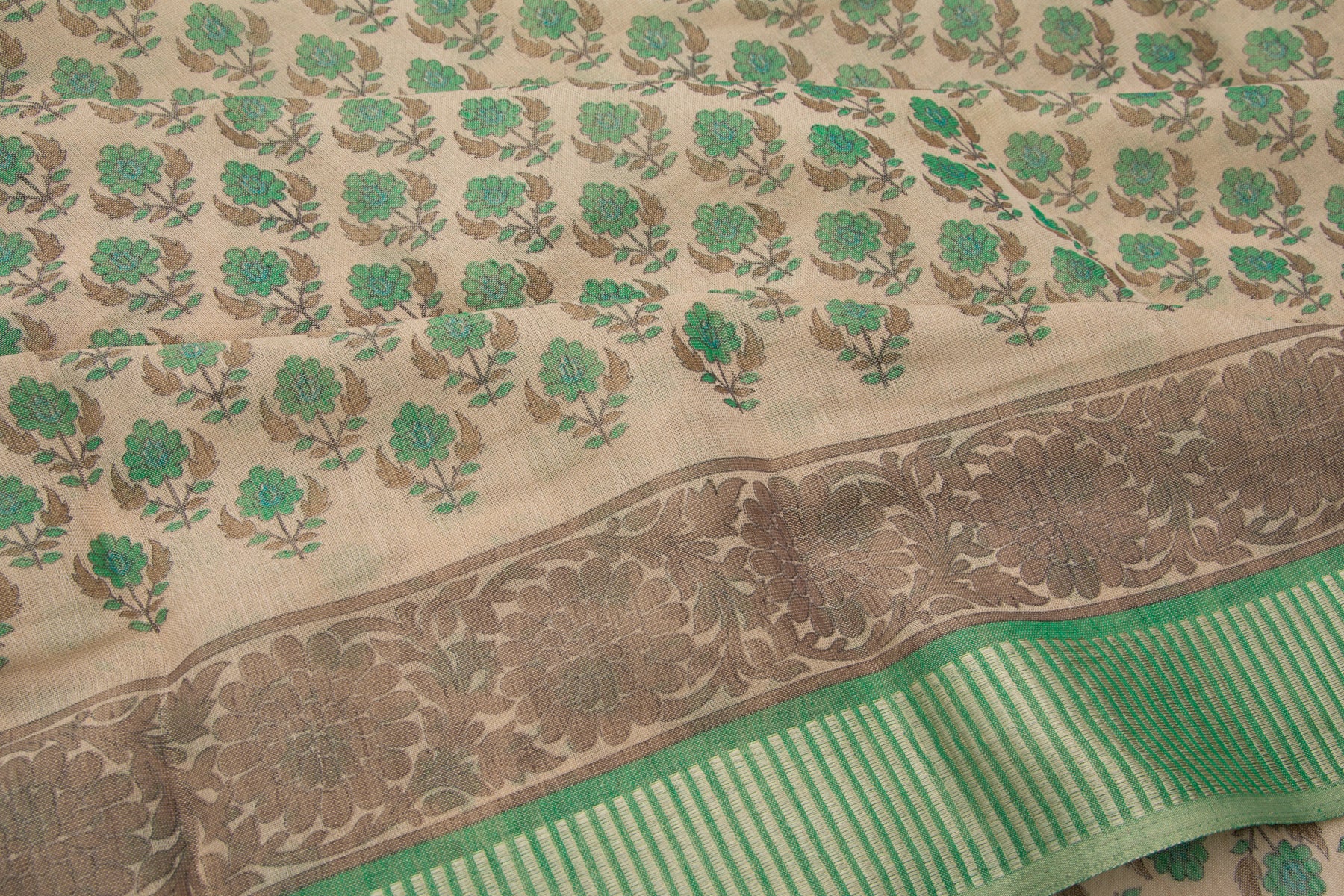 Linen Tissue Floral Printed Biege Saree